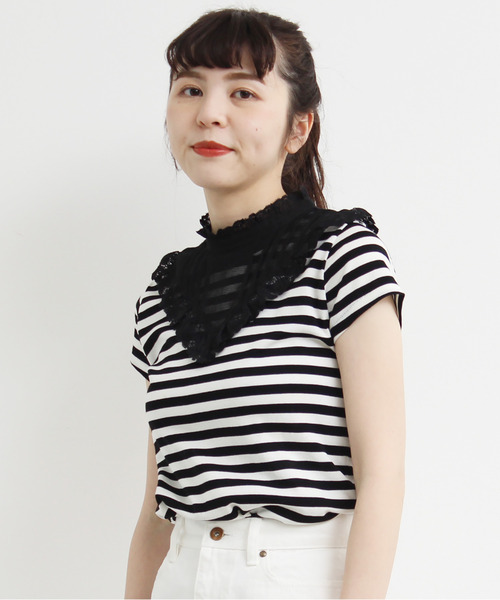 Dot&amp;Stripes CHILDWOMAN - ドットアンドストライプス チャイルドウーマン レーストップス ブロード レースピンタック スタンドブラウス（シャツ/ブラウス