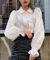 WC/刺繍チャイナボタンシャツ