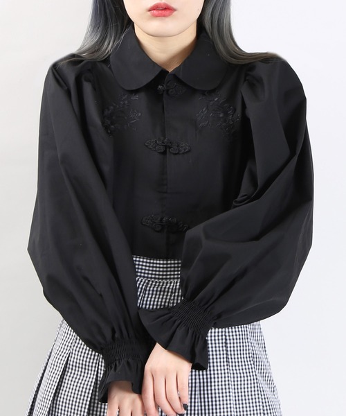 WC（ダブル シー）の「WC/刺繍チャイナボタンシャツ（シャツ/ブラウス・レディース・ホワイト/ブラック・FREE）」の2枚目の写真