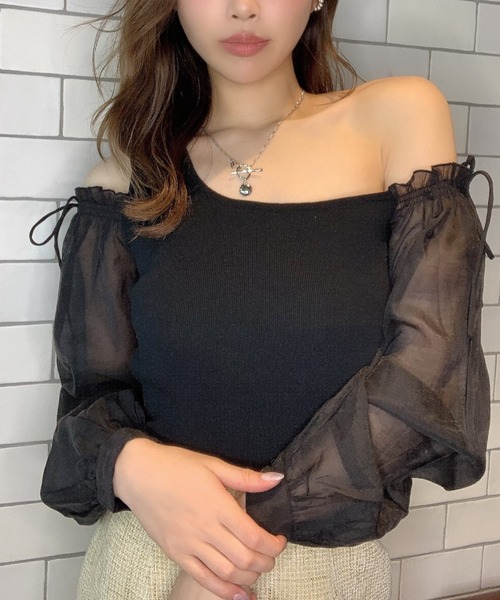 シアーデザインスリーブワンショルニット　　eimy istoire eimy istoire（エイミーイストワール）の「シアーデザイン