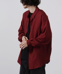 とろみ ルーズシルエット 長袖 総柄 ボリュームスリーブ レギュラーカラーシャツ