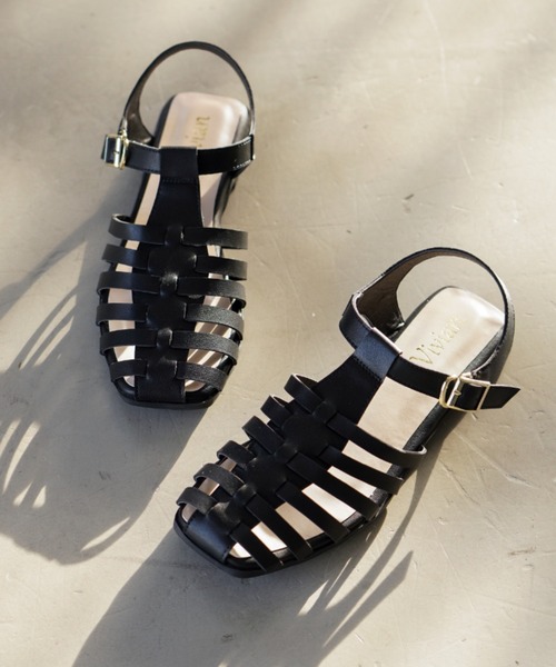 VIVIAN(ヴィヴィアン)の「スクエアトゥ編みメッシュネックベルトフラットグルカサンダル(サンダル・レディース・ダークブラウン/アイボリー/ブラック/ブラウン・M/LL/S/L)」の15枚目の写真