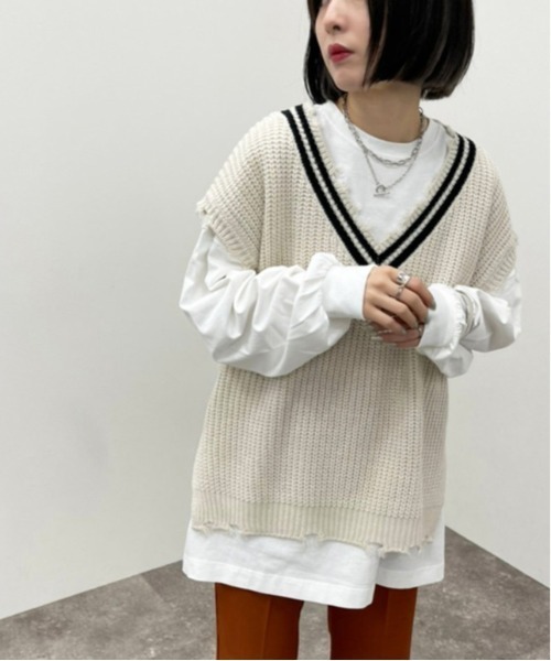apres jour mignon(アプレジュールミニョン)の「ダメージチルデンニットベスト【ZOZOTOWN限定アイテム】(ベスト・レディース・ブラック/ダークブルー/アイボリー・フリー/X-LARGE)」の5枚目の写真