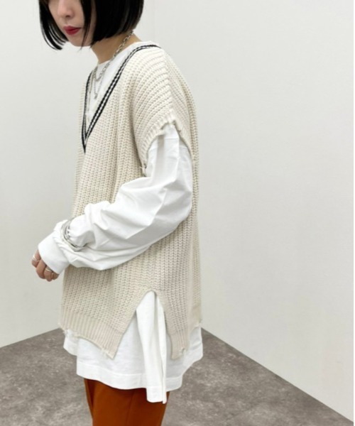 apres jour mignon(アプレジュールミニョン)の「ダメージチルデンニットベスト【ZOZOTOWN限定アイテム】(ベスト・レディース・ブラック/ダークブルー/アイボリー・フリー/X-LARGE)」の6枚目の写真