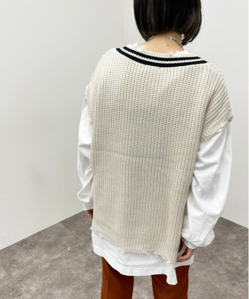 apres jour mignon(アプレジュールミニョン)の「ダメージチルデンニットベスト【ZOZOTOWN限定アイテム】(ベスト・レディース・ブラック/ダークブルー/アイボリー・フリー/X-LARGE)」の7枚目の写真