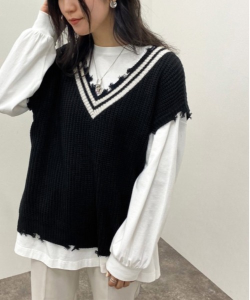 apres jour mignon(アプレジュールミニョン)の「ダメージチルデンニットベスト【ZOZOTOWN限定アイテム】(ベスト・レディース・ブラック/ダークブルー/アイボリー・フリー/X-LARGE)」の14枚目の写真