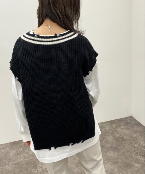 apres jour mignon(アプレジュールミニョン)の「ダメージチルデンニットベスト【ZOZOTOWN限定アイテム】(ベスト・レディース・ブラック/ダークブルー/アイボリー・フリー/X-LARGE)」の15枚目の写真