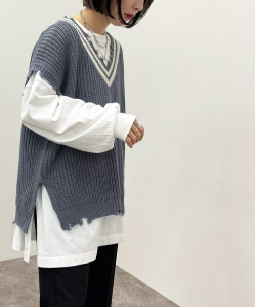 apres jour mignon(アプレジュールミニョン)の「ダメージチルデンニットベスト【ZOZOTOWN限定アイテム】(ベスト・レディース・ブラック/ダークブルー/アイボリー・フリー/X-LARGE)」の19枚目の写真