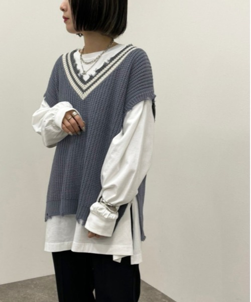 apres jour mignon(アプレジュールミニョン)の「ダメージチルデンニットベスト【ZOZOTOWN限定アイテム】(ベスト・レディース・ブラック/ダークブルー/アイボリー・フリー/X-LARGE)」の20枚目の写真