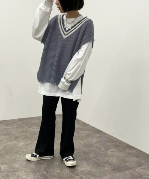 apres jour mignon(アプレジュールミニョン)の「ダメージチルデンニットベスト【ZOZOTOWN限定アイテム】(ベスト・レディース・ブラック/ダークブルー/アイボリー・フリー/X-LARGE)」の22枚目の写真