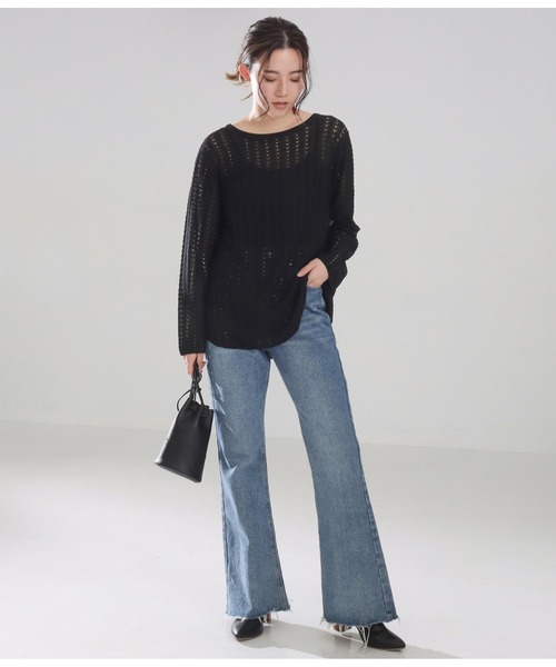 Alluge（アルージュ）の「針抜き編みフレアスリーブプルオーバー（Tシャツ/カットソー・レディース・オリーブ/ブラック/アイボリー・FREE）」の16枚目の写真