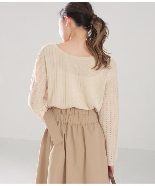 Alluge（アルージュ）の「針抜き編みフレアスリーブプルオーバー（Tシャツ/カットソー・レディース・オリーブ/ブラック/アイボリー・FREE）」の10枚目の写真