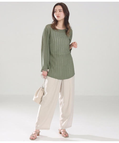 Alluge（アルージュ）の「針抜き編みフレアスリーブプルオーバー（Tシャツ/カットソー・レディース・オリーブ/ブラック/アイボリー・FREE）」の9枚目の写真