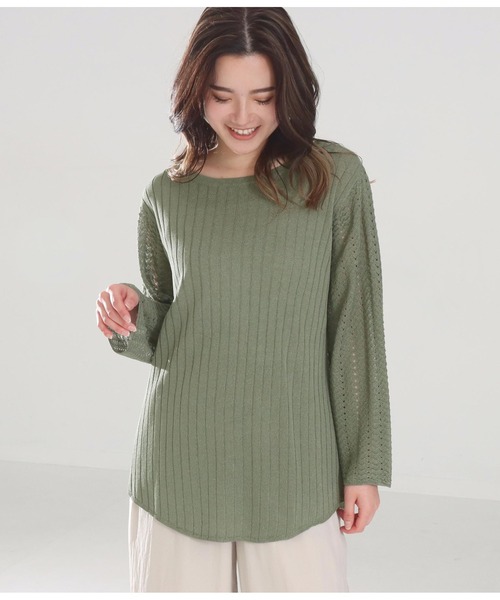 Alluge（アルージュ）の「針抜き編みフレアスリーブプルオーバー（Tシャツ/カットソー・レディース・オリーブ/ブラック/アイボリー・FREE）」の7枚目の写真