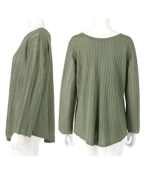 Alluge（アルージュ）の「針抜き編みフレアスリーブプルオーバー（Tシャツ/カットソー・レディース・オリーブ/ブラック/アイボリー・FREE）」の5枚目の写真