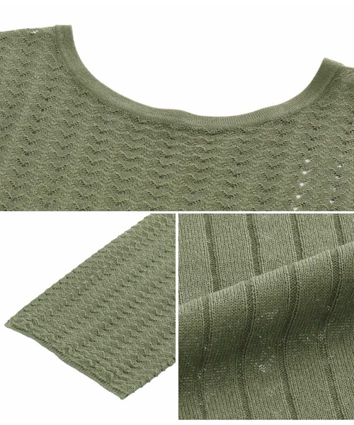 Alluge（アルージュ）の「針抜き編みフレアスリーブプルオーバー（Tシャツ/カットソー・レディース・オリーブ/ブラック/アイボリー・FREE）」の8枚目の写真