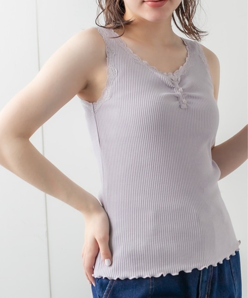 OLIVE des OLIVE（オリーブデオリーブ）の「ヘンリーネックタンク（タンクトップ・レディース・ライトグレー/ブラック/オフホワイト/グレイッシュベージュ・FREE）」の10枚目の写真