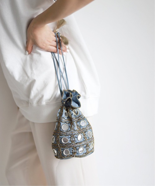 SLOBE IENA（スローブイエナ）の「【Pondichery/ポンディシェリ 】 ミラー巾着◆（ハンドバッグ・レディース・ブラック/ブルー/テラコッタ・FREE）」の3枚目の写真