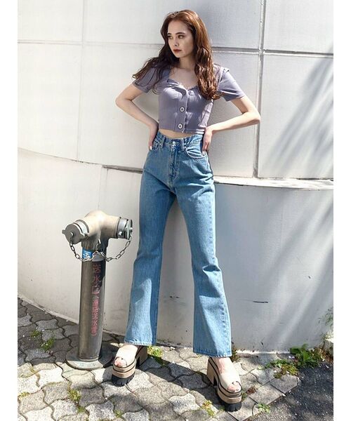 EMODA（エモダ）の「フロントボタンショートリブトップ（Tシャツ/カットソー・レディース・ブラック/パープル/マスタード/アイボリー・FREE）」の7枚目の写真