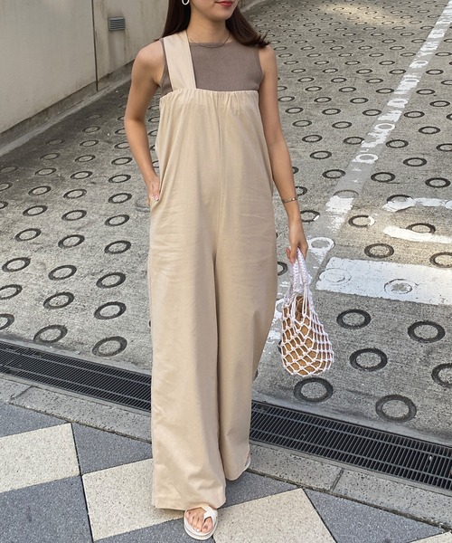 KOBE LETTUCE（コウベレタス）の「リネンブレンド3wayワンショルオールインワン（サロペット/オーバーオール・レディース・ベージュ系その他/ライトカーキ/ブラック・FREE）」の6枚目の写真