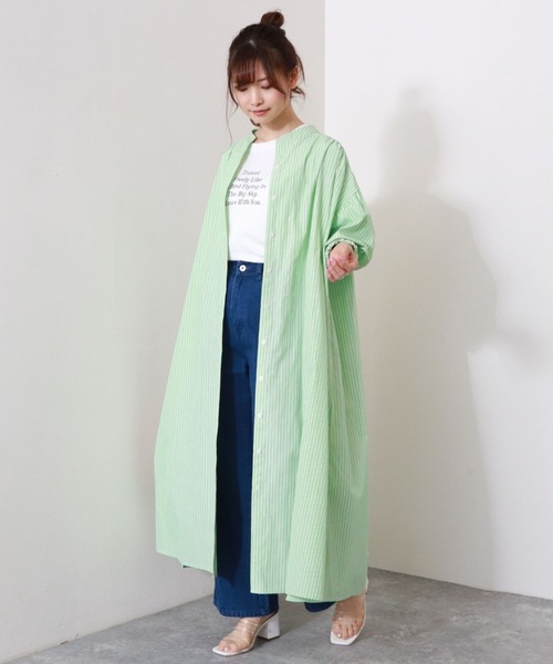 archives（アルシーヴ）の「ボリューム袖ストライプシャツワンピース（シャツワンピース・レディース・グリーン/ネイビー/パープル・MEDIUM）」の8枚目の写真