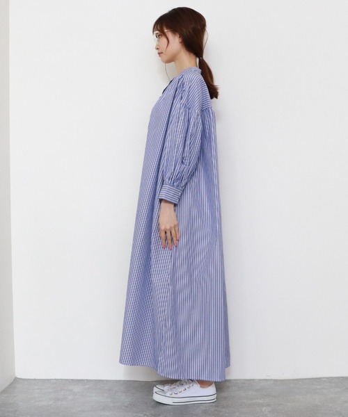 archives（アルシーヴ）の「ボリューム袖ストライプシャツワンピース（シャツワンピース・レディース・グリーン/ネイビー/パープル・MEDIUM）」の15枚目の写真