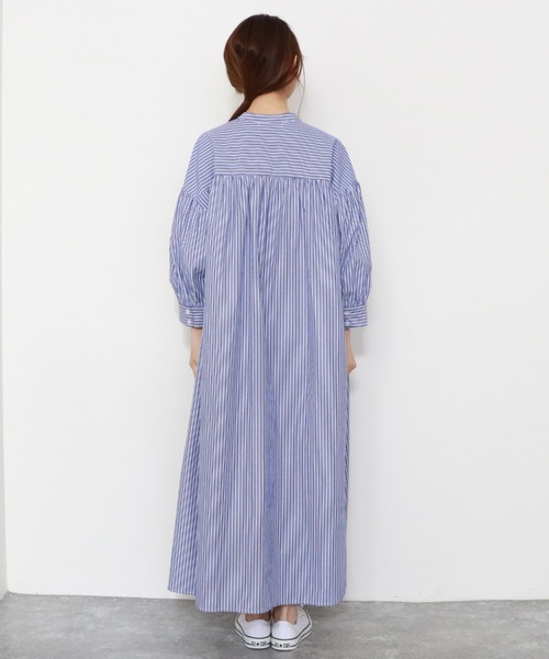 archives（アルシーヴ）の「ボリューム袖ストライプシャツワンピース（シャツワンピース・レディース・グリーン/ネイビー/パープル・MEDIUM）」の13枚目の写真
