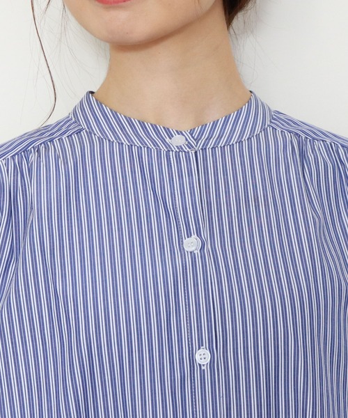 archives（アルシーヴ）の「ボリューム袖ストライプシャツワンピース（シャツワンピース・レディース・グリーン/ネイビー/パープル・MEDIUM）」の4枚目の写真