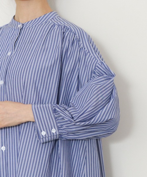 archives（アルシーヴ）の「ボリューム袖ストライプシャツワンピース（シャツワンピース・レディース・グリーン/ネイビー/パープル・MEDIUM）」の9枚目の写真
