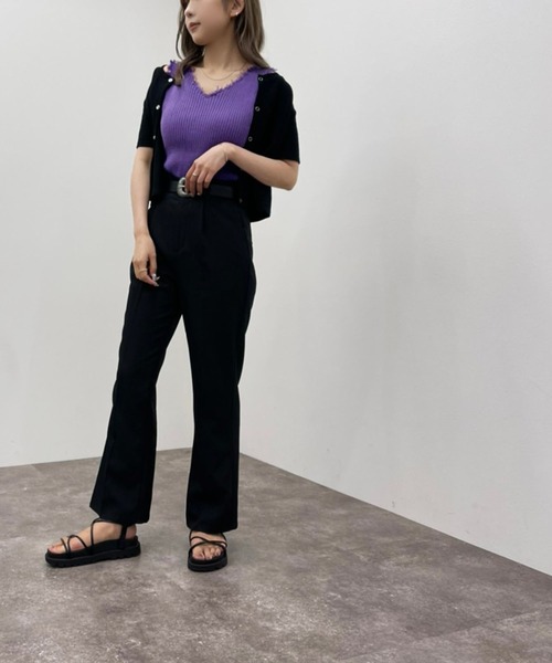 apres jour mignon(アプレジュールミニョン)の「カップ付きダメージニットタンク 【ZOZOTOWN限定アイテム】(タンクトップ・レディース・パープル/オフホワイト/イエロー/ブラック/グリーン・X-LARGE/フリー)」の9枚目の写真