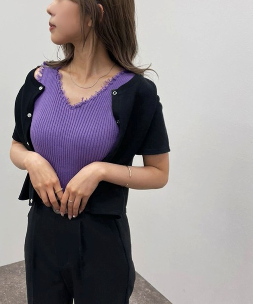 apres jour mignon(アプレジュールミニョン)の「カップ付きダメージニットタンク 【ZOZOTOWN限定アイテム】(タンクトップ・レディース・パープル/オフホワイト/イエロー/ブラック/グリーン・X-LARGE/フリー)」の18枚目の写真