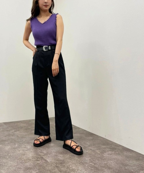 apres jour mignon(アプレジュールミニョン)の「カップ付きダメージニットタンク 【ZOZOTOWN限定アイテム】(タンクトップ・レディース・パープル/オフホワイト/イエロー/ブラック/グリーン・X-LARGE/フリー)」の12枚目の写真