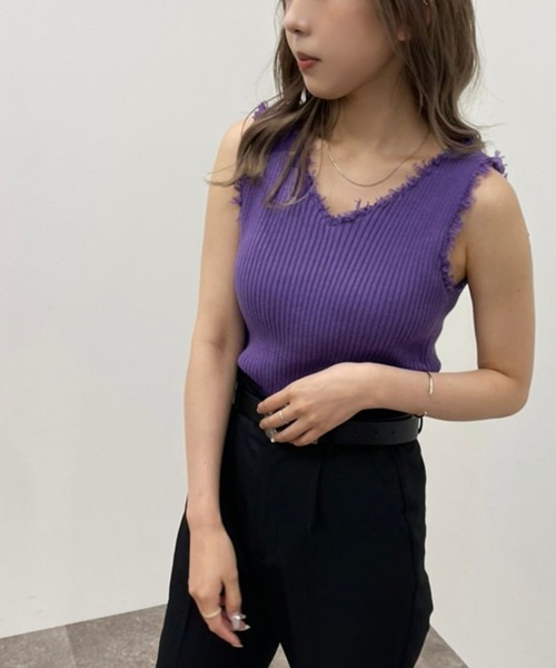apres jour mignon(アプレジュールミニョン)の「カップ付きダメージニットタンク 【ZOZOTOWN限定アイテム】(タンクトップ・レディース・パープル/オフホワイト/イエロー/ブラック/グリーン・X-LARGE/フリー)」の20枚目の写真