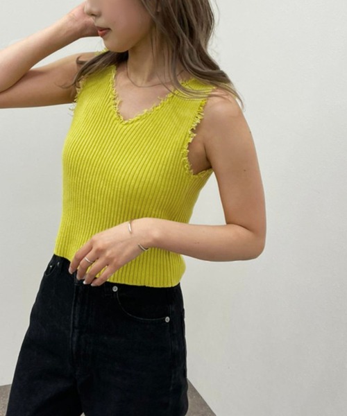 apres jour mignon(アプレジュールミニョン)の「カップ付きダメージニットタンク 【ZOZOTOWN限定アイテム】(タンクトップ・レディース・パープル/オフホワイト/イエロー/ブラック/グリーン・X-LARGE/フリー)」の13枚目の写真