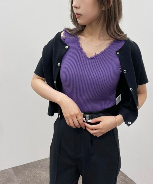 apres jour mignon(アプレジュールミニョン)の「カップ付きダメージニットタンク 【ZOZOTOWN限定アイテム】(タンクトップ・レディース・パープル/オフホワイト/イエロー/ブラック/グリーン・X-LARGE/フリー)」の19枚目の写真