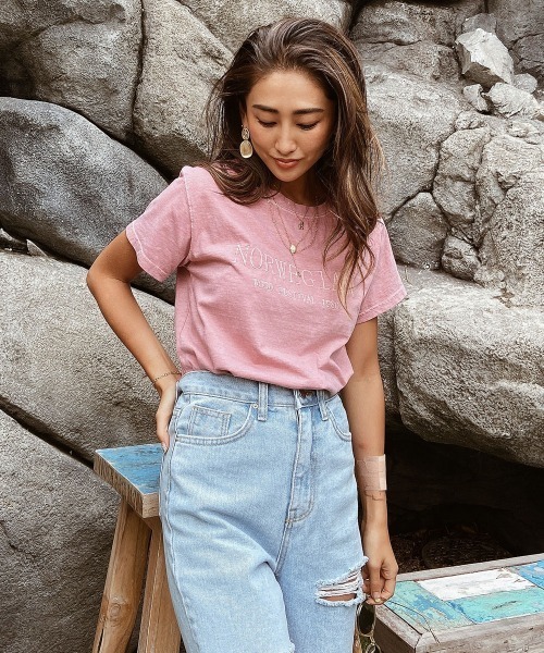 esutoreja(エストレジャ)の「レトロロゴTシャツ(Tシャツ/カットソー・レディース・グレー/ピンク/ダークグレー・FREE)」の3枚目の写真