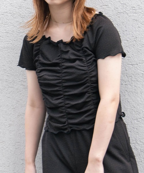 X-girl（エックスガール）の「JACQUARD JERSEY TOP（シャツ/ブラウス・レディース・ブラウン/グリーン・S/M）」の2枚目の写真