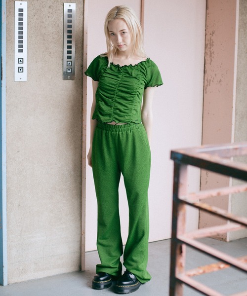 X-girl（エックスガール）の「JACQUARD JERSEY TOP（シャツ/ブラウス・レディース・ブラウン/グリーン・S/M）」の10枚目の写真