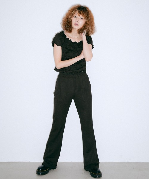 X-girl（エックスガール）の「JACQUARD JERSEY TOP（シャツ/ブラウス・レディース・ブラウン/グリーン・S/M）」の8枚目の写真