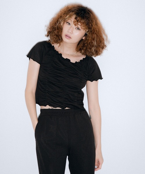 X-girl（エックスガール）の「JACQUARD JERSEY TOP（シャツ/ブラウス・レディース・ブラウン/グリーン・S/M）」の11枚目の写真