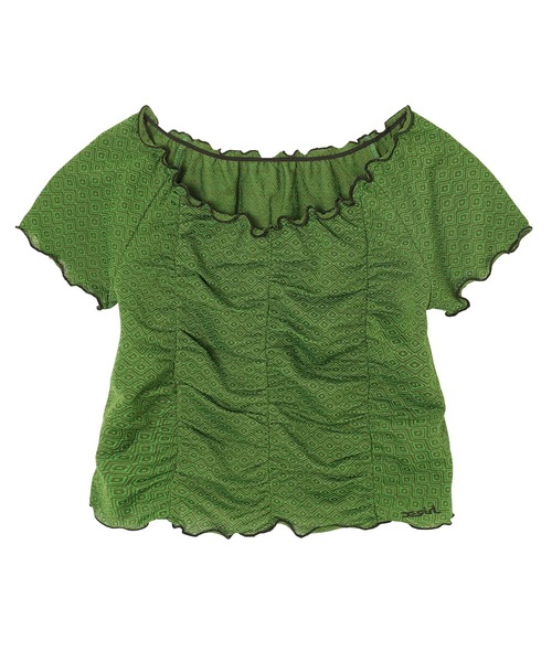 X-girl（エックスガール）の「JACQUARD JERSEY TOP（シャツ/ブラウス・レディース・ブラウン/グリーン・S/M）」の16枚目の写真