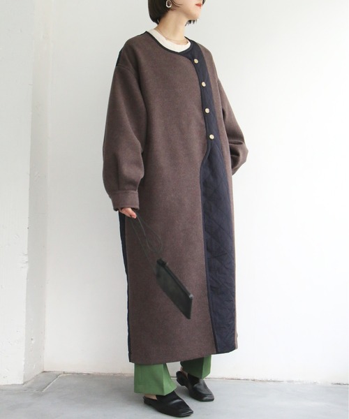 notch.（ノッチ）の「アシメキルティング配色コート（ノーカラーコート・レディース・ダークグレー/ブラウン/ベージュ・TM/M）」の4枚目の写真