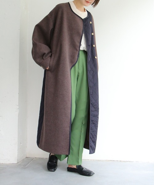 notch.（ノッチ）の「アシメキルティング配色コート（ノーカラーコート・レディース・ダークグレー/ブラウン/ベージュ・TM/M）」の21枚目の写真