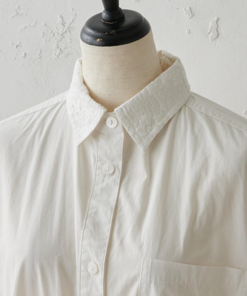 BEARDSLEY（ビアズリー）の「フラワー刺繍の襟は取り外し可能 刺繍衿シャツハオリ（シャツ/ブラウス・レディース・ホワイト/ネイビー・FREE）」の12枚目の写真