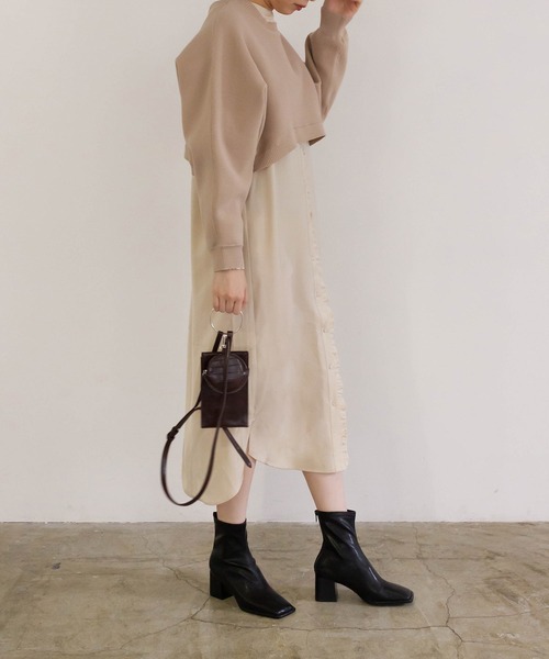 RANDA(ランダ)の「ニットレイヤードロングシャツワンピース(シャツワンピース・レディース・ブルー/ベージュ/グリーン・FREE)」の2枚目の写真