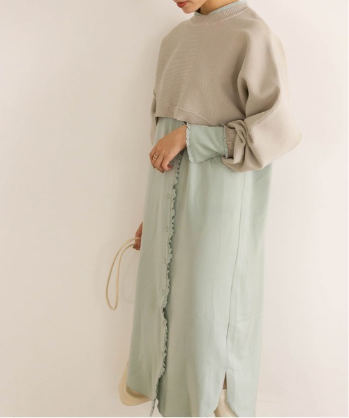 RANDA(ランダ)の「ニットレイヤードロングシャツワンピース(シャツワンピース・レディース・ブルー/ベージュ/グリーン・FREE)」の16枚目の写真