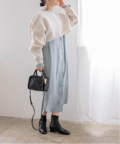 ワンピース 長袖 シャツワンピース ロング レイヤード ニット RANDA（ランダ）の「ニットレイヤードロングシャツワンピース