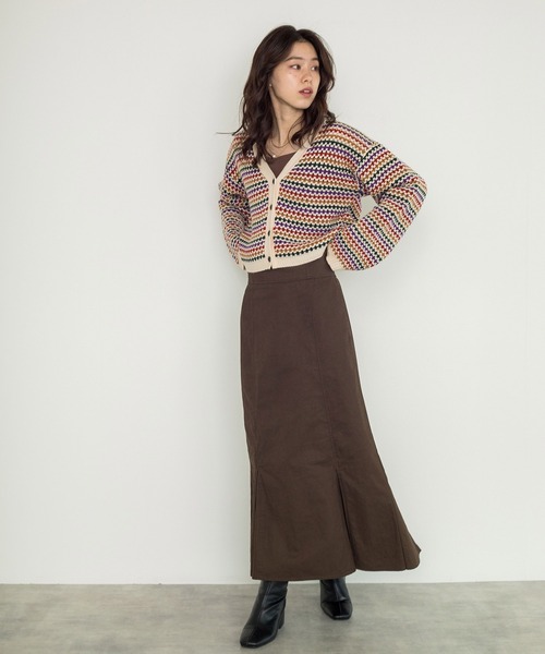 w closet（ダブルクローゼット）の「【新色追加】7Gマルチボーダーカーディガン（カーディガン/ボレロ・レディース・グリーン/ブラック/オフホワイト/ホワイト系その他/ブラック系その他・FREE）」の7枚目の写真