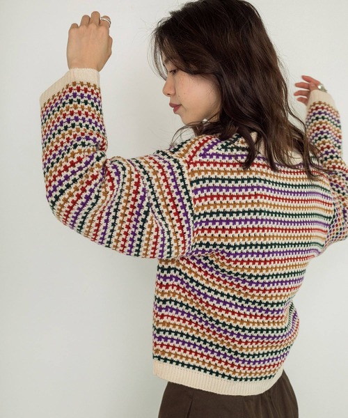 w closet（ダブルクローゼット）の「【新色追加】7Gマルチボーダーカーディガン（カーディガン/ボレロ・レディース・グリーン/ブラック/オフホワイト/ホワイト系その他/ブラック系その他・FREE）」の9枚目の写真