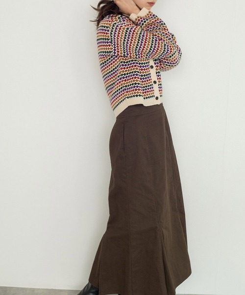 w closet（ダブルクローゼット）の「【新色追加】7Gマルチボーダーカーディガン（カーディガン/ボレロ・レディース・グリーン/ブラック/オフホワイト/ホワイト系その他/ブラック系その他・FREE）」の10枚目の写真